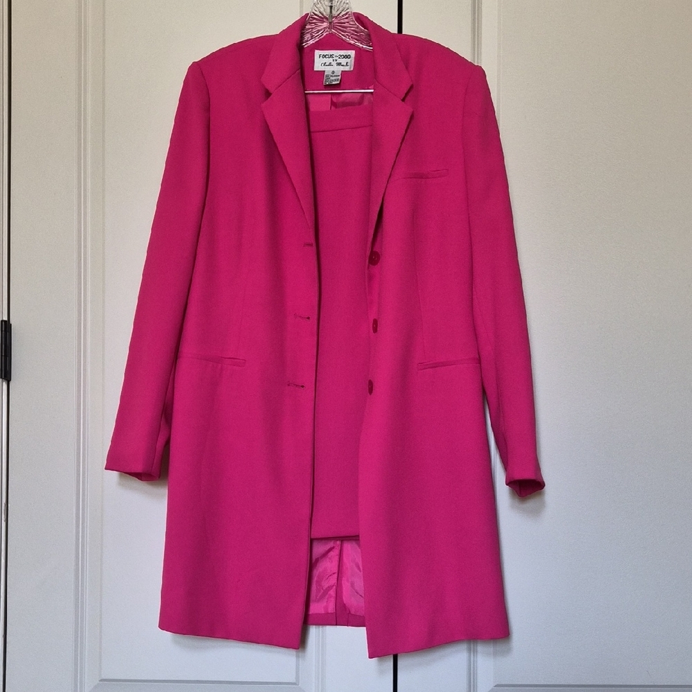 Vibrant Pink Longline Blazer And Skirt Set